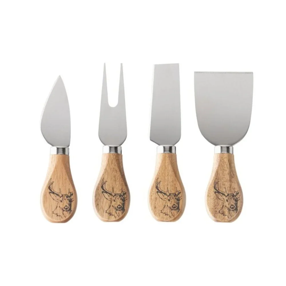 4pc Stag Acacia Wood Cheese Knife Set